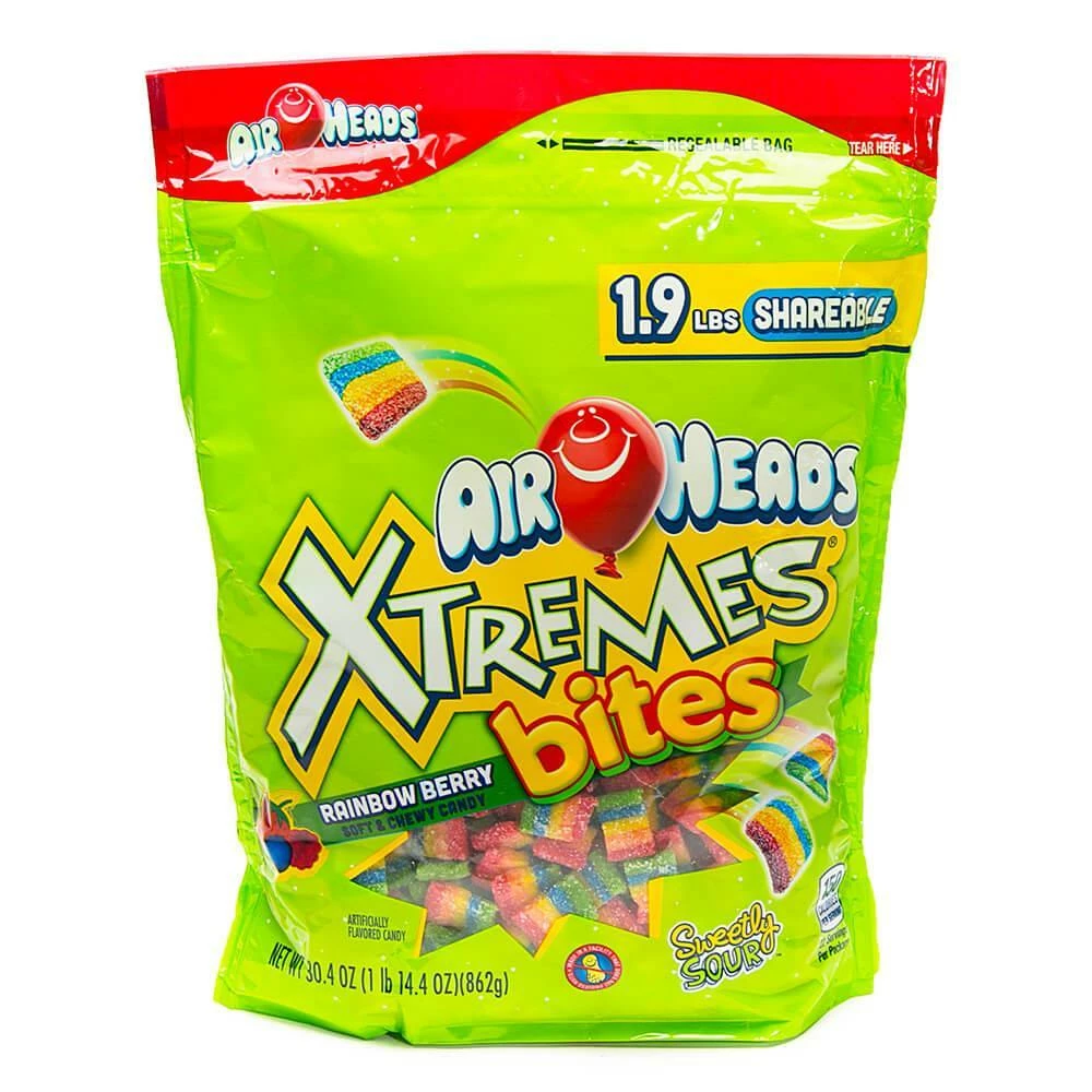 AirHeads Xtremes Bites Mini Sour Candy Belts - Rainbow Berry: 30-Ounce Bag 1 AirHeads Xtremes Bites Mini Sour Candy Belts - Rainbow Berry: 30-Ounce Bag