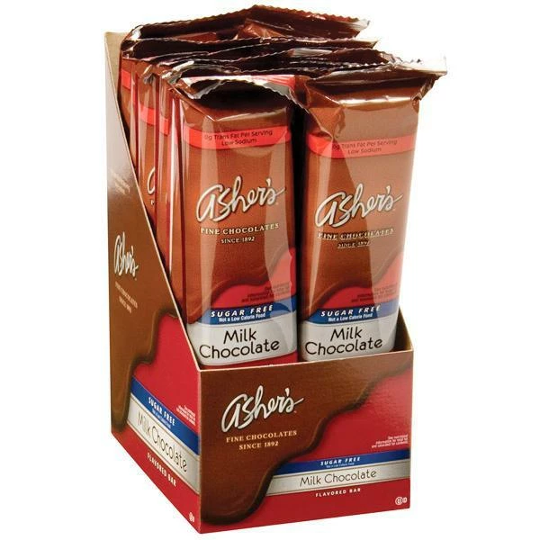 Asher's Sugar Free Chocolate Candy Bars - Milk Chocolate: 12-Piece Box 1 Asher's Sugar Free Chocolate Candy Bars - Milk Chocolate: 12-Piece Box