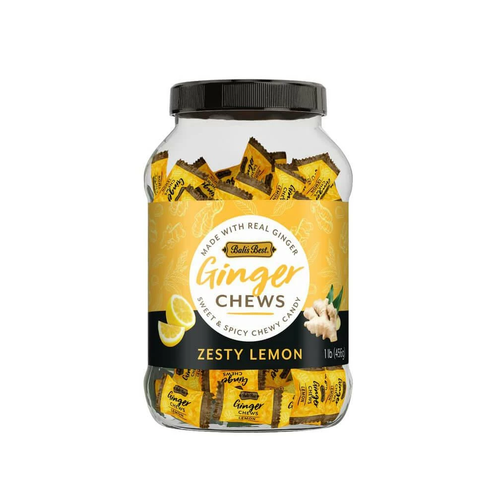 Bali's Best Zesty Lemon Ginger Chews: 1LB Jar 2 Bali's Best Zesty Lemon Ginger Chews: 1LB Jar - Image 2