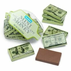 Foiled Milk Chocolate Money Mini Bars In Mesh Bags: 18-Piece Box