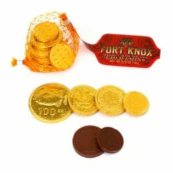 Fort Knox Gold Foiled Milk Chocolate Coins In Mesh Bags: 30-Piece Box
