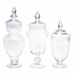 Glass Candy Jars With Lids: 3-Piece Set