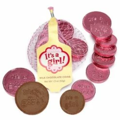 It's A Girl Foiled Chocolate Coins In Mesh Bags: 18-Piece Box
