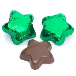 Madelaine Foiled Milk Chocolate Stars - Green: 5LB Bag