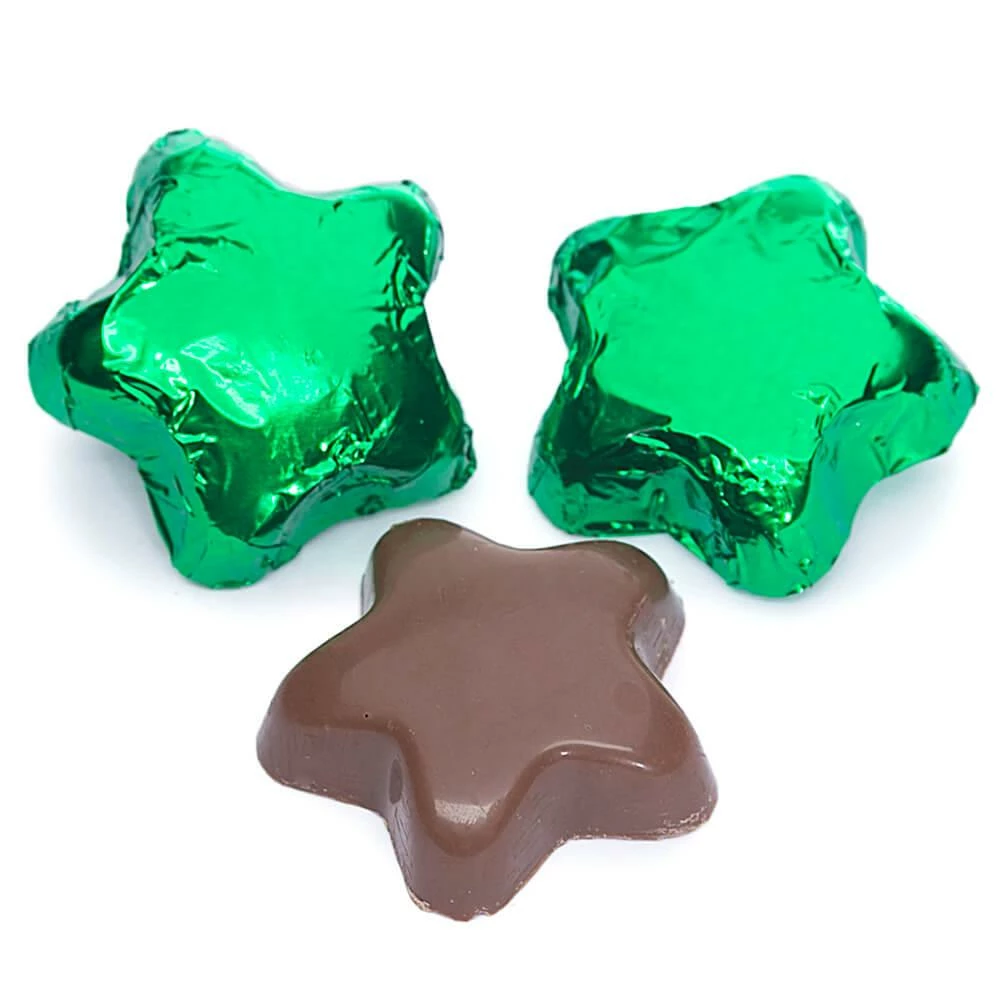 Madelaine Foiled Milk Chocolate Stars - Green: 5LB Bag 1 Madelaine Foiled Milk Chocolate Stars - Green: 5LB Bag