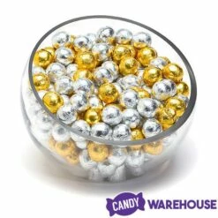 Madelaine Silver & Gold Foiled Milk Chocolate Balls: 5LB Bag -US Model Figures Sales madelaine silver and gold foiled milk chocolate balls 5lb bag candy warehouse 3