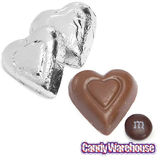 Madelaine Silver Foiled Milk Chocolate Hearts: 5LB Bag 2 Madelaine Silver Foiled Milk Chocolate Hearts: 5LB Bag - Image 2