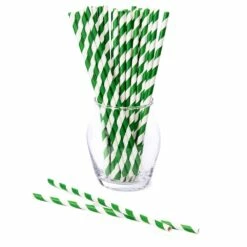 Paper 7.75-Inch Drinking Straws - Dark Green Stripes: 25-Piece Pack
