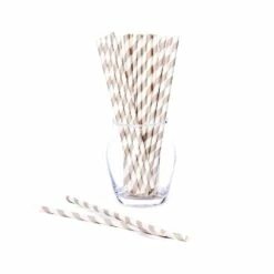 Paper 7.75-Inch Drinking Straws - Grey Stripes: 25-Piece Pack