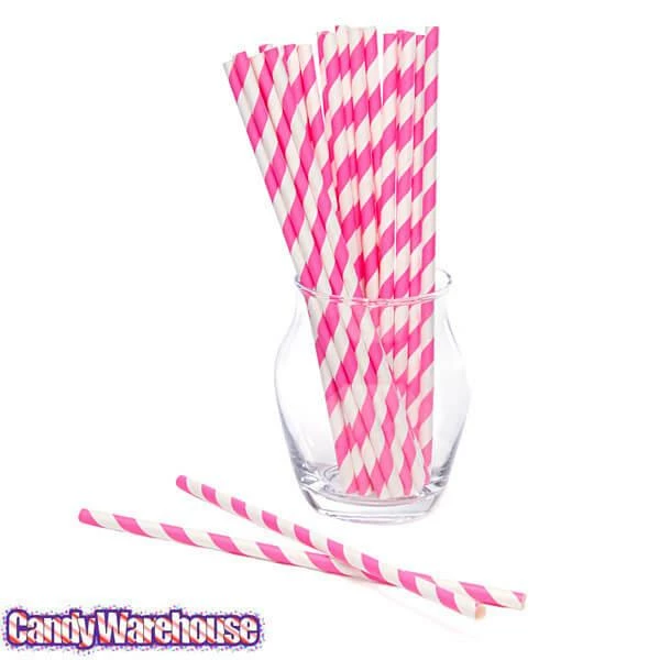 Paper 7.75-Inch Drinking Straws - Pink Stripes: 25-Piece Pack 4 Paper 7.75-Inch Drinking Straws - Pink Stripes: 25-Piece Pack - Image 4