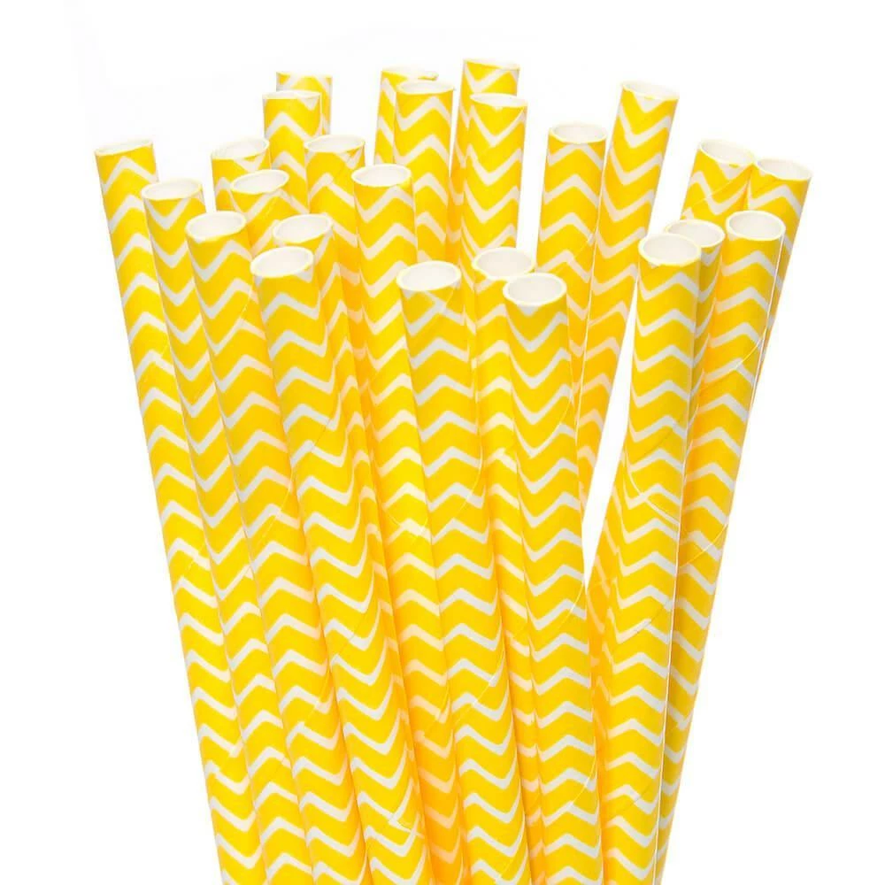 Paper 7.75-Inch Drinking Straws - Yellow Chevron Stripes: 25-Piece Pack 1 Paper 7.75-Inch Drinking Straws - Yellow Chevron Stripes: 25-Piece Pack