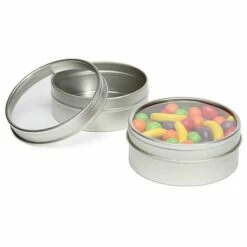 Windowed Round Candy Tins - 4-Ounce: 24-Piece Set