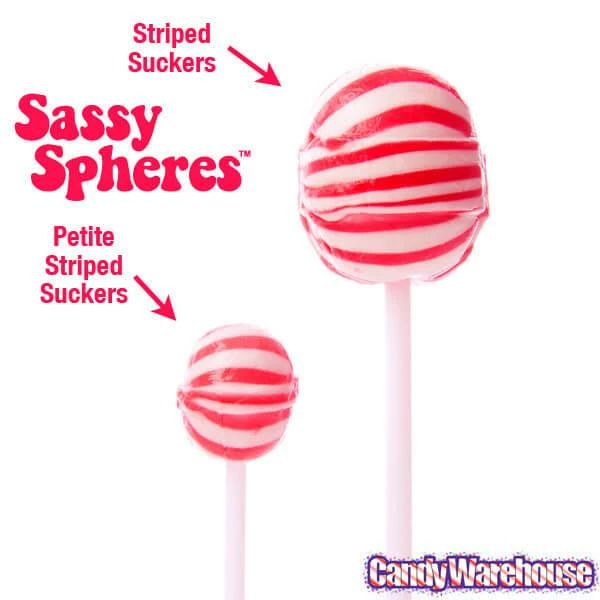 YumJunkie Sassy Spheres Cherry Red Striped Ball Lollipops: 100-Piece Bag 2 YumJunkie Sassy Spheres Cherry Red Striped Ball Lollipops: 100-Piece Bag - Image 2