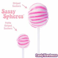 YumJunkie Sassy Spheres Strawberry Pink Striped Ball Lollipops: 100-Piece Bag -US Model Figures Sales yumjunkie sassy spheres strawberry pink striped ball lollipops 100 piece bag candy warehouse 4