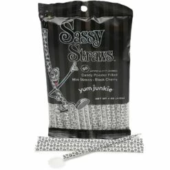 YumJunkie Sassy Straws Candy Powder Filled Mini Straws - Black Cherry: 50-Piece Bag