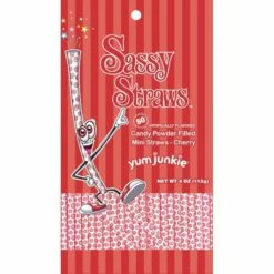 YumJunkie Sassy Straws Candy Powder Filled Mini Straws - Cherry: 50-Piece Bag