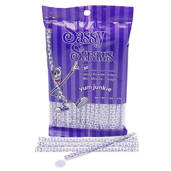 YumJunkie Sassy Straws Candy Powder Filled Mini Straws - Grape: 50-Piece Bag 1 YumJunkie Sassy Straws Candy Powder Filled Mini Straws - Grape: 50-Piece Bag